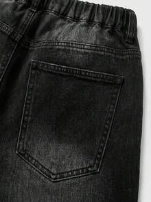 SHEIN MOD 大尺碼休閒水洗彎腿牛仔褲 - 黑色 - 查看 5