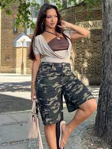 NegzBox Women's Camouflage Cotton Denim Shorts, Summer Casual Outfit Jorts - Dark Green - View 3