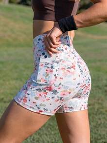 SHEIN Sports Floral Print High Waist Slim Fit Sports Shorts - Multicolor - View 2