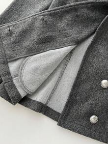 Elamini Women's Autumn/Winter Campus Style Cinched Waist Lapel Double-Breasted Mid-Length Grey Tweed Coat - Dark Grey - View 7