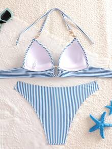 Swim Vcay Vacation Beach Striped Two-Piece Swimsuit - Multicolor - View 3