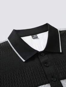Manfinity Homme 男士拼色休閒日常短袖 Polo 衫 - 黑色 - 查看 4