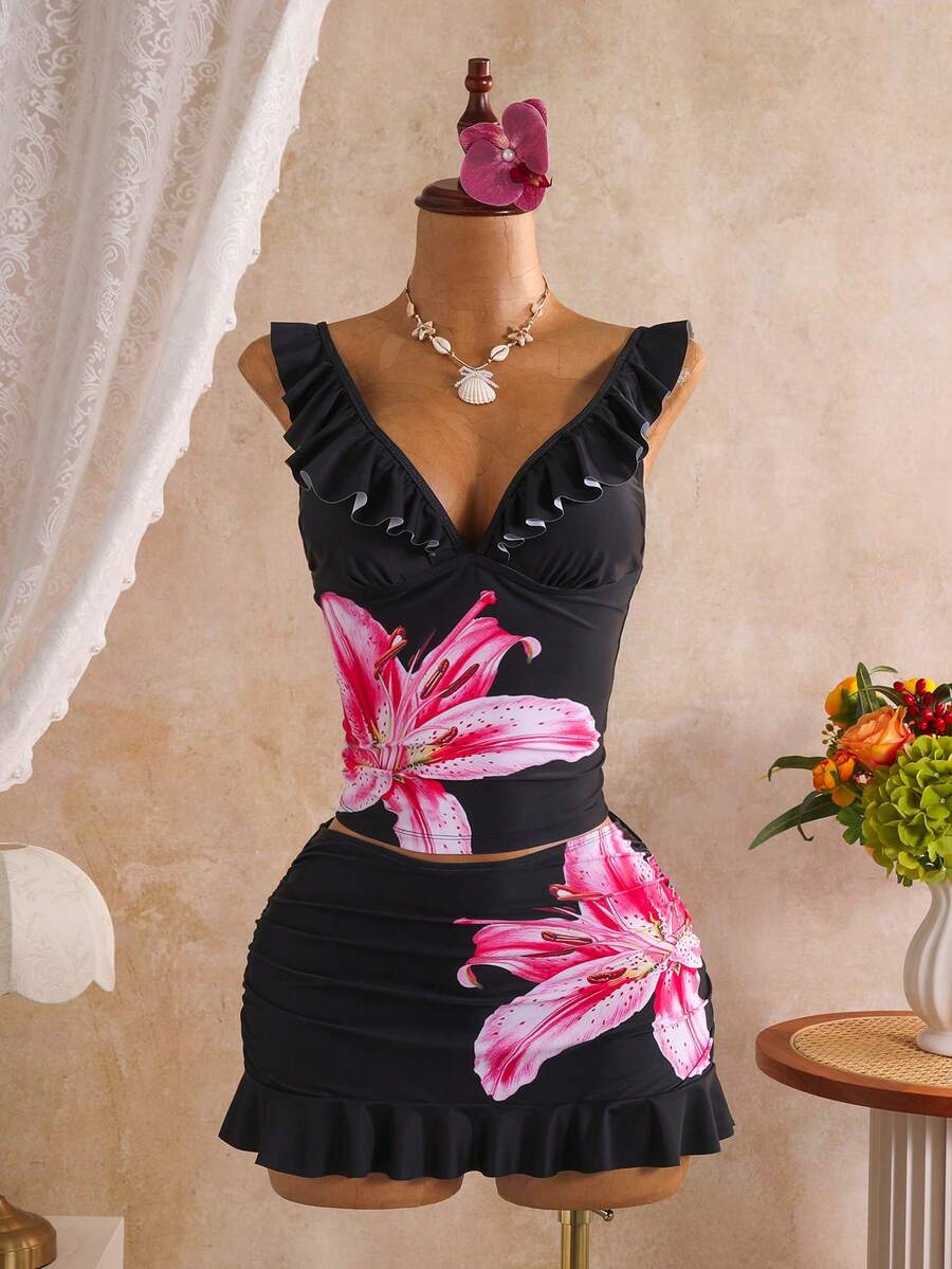 Bellisia Summer Beach Graphic Print Women's Tank Top & Bikini 2 Pieces Set - Multicolor - View 1