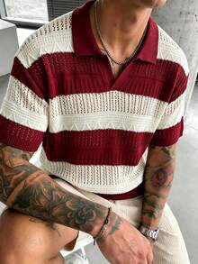 Manfinity LEGND Men's Colorblock Casual Daily Knit Top - Red - View 1