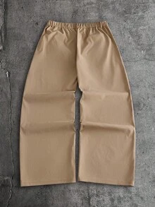 AXEPEAK Men's Solid Color Double Button Pocket Short Sleeve Shirt And Pants Set - Camel - View 9