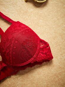 PinupPomp 1pc Women's Lace Padded Underwire Bra With Wide Straps, Lift And Support For Small Bust - Red - View 5