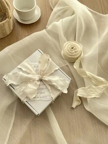 4cm Elastic Ruffled Ribbon, Bubble Pleat Organza Trim For Gift Wrapping, Cake, Flower Bouquet, DIY Bow, Hair Decoration For Valentine's Day, Mother's Day, Women's Day - 6pcs - View 1