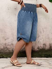 EMERY ROSE EMERY ROSE Jeans de Mezclilla con Cintura Fruncida Casual de Verano Talla Grande - Azul - Ver 2