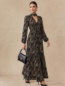 Almamuse Women's Elegant Paisley Print Long Sleeve Dress Fall Cloth For Women - Multicolor - View 1