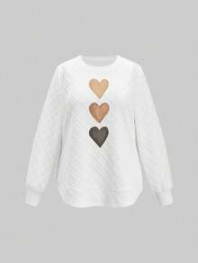 EMERY ROSE Gradient Heart Rhombus Grid Plus Size Women's Long Sleeve Sweatshirt Winter - White - View 4