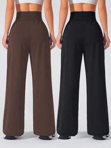 SHEIN Velisys 女款純色高腰口袋休閒日常旅行運動長褲 2件/包 - 彩色 - 查看 2