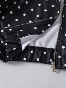 SHEIN 女童休閒時尚運動梭織波點布料夾克，彈性下擺、牛津布飾邊、可調式袖口、寬鬆版型，舒適春季外套 - 黑色 - 查看 7