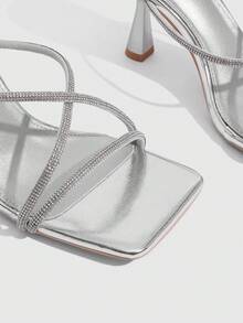 CUCCOO SZL Women's Diamond Belt Design Elegant Fashion Holiday High Heel Sandals - Silver - View 5