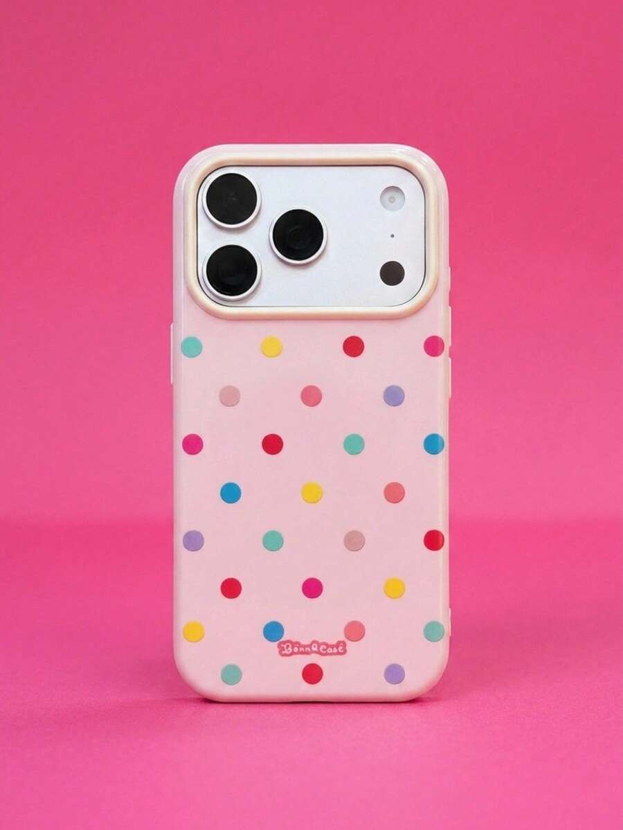ShellaStory A Summer Day, Dopamine Color-Blocking Polka Dot Macarons, Shockproof Soft Shell, Suitable For 17promax, Personalized, Creativity, Geometry, Simple Style, Fresh Style, Color-Blocking Style, Niche, Ins Style