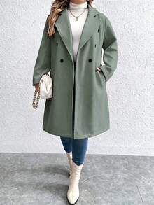 Elenzga Plus Size Women's Solid Color Fashion Versatile Daily Wear Wool Coat - Green - View 3