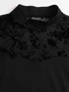 Sweetra Women's Vintage Velvet Floral Print Sleeveless Fitted Mini Dress, Slim Fit - Black - View 4