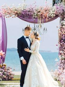 1Set Heavy-Duty Background Stand With Base, Gold Portable Adjustable Tube And Hanging Background Stand Kit, Square Metal Arch Party Frame, Suitable For Wedding Venue Decoration, - gold - View 2