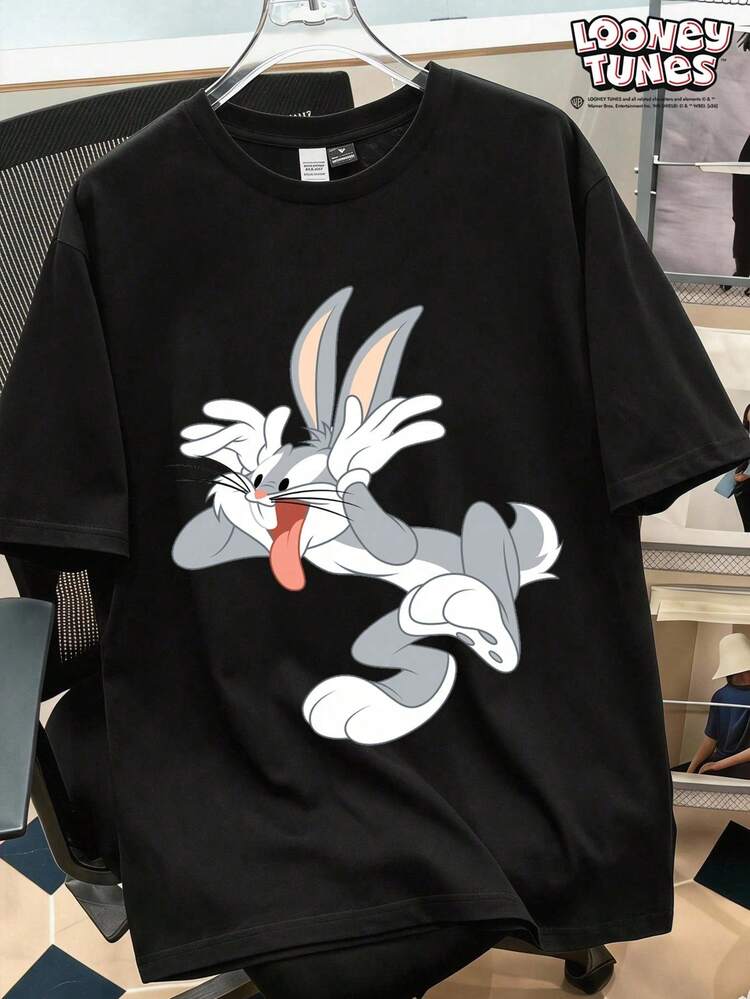 LOONEY TUNES X SHEIN Manfinity Joysei Co-Branded Young Fashion Men's Fun Cartoon Short Sleeve T-Shirt, Suitable For Casual Daily Wear - Black - View 1