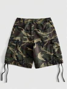 ROMWE MEN 男士迷彩工裝牛仔短褲 - 軍綠色 - 查看 3