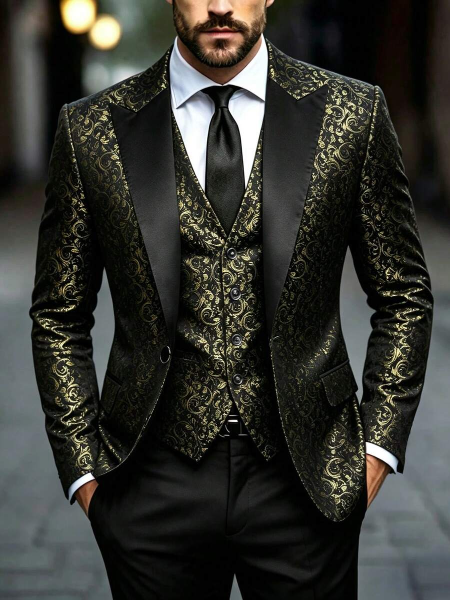 Manfinity AFTRDRK Fashionable Notch Lapel Men's Blazer - Gold - View 1