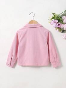 SHEIN 女童牛仔夾克外套 春/秋新款 可愛復古粉色牛仔水洗 紅色花卉刺繡 修身剪裁 舒適柔軟面料 休閒時尚百搭 適合日常穿著、派對、外出等場合 - 粉色 - 查看 2