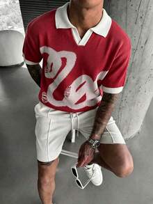 Manfinity LEGND Camiseta de punto de manga corta con contraste de color para hombre - Rojo - Ver 1