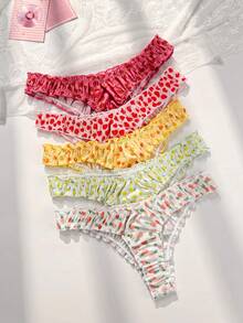 PetitDoll 5pcs Fruit Printed Comfortable Sexy Panties With Sweet Ruffled Edges - Multicolor - View 2