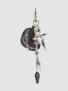 MortiRose 1pc Gothic Keychain, Cross Metal Keychain Pendant, Heart Keychain, Cross Keychain, Unique Creative Heart Accessory, Suitable For Women's Daily Wear, Halloween Gift - Multicolor - View 14