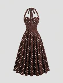 Sweetra Y2K Sexy Vacation Asymmetrical Polka Dot Patchwork Elegant Slimming A-Line Maxi Dress - Coffee - View 1