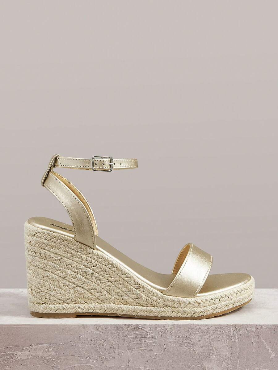 Styleloop Ladies Commuter Leisure Vacation Versatile Solid Color Lace-Up Wedge Sandals, Bohemian Style, Travel Essentials, Summer Wear, Holiday Atmosphere - Gold - View 1