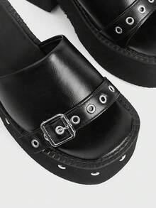 Sugerpunk Women's Thick-Soled Sandals Wear New Rivets, Slip-On Wedges, Slippers, Thick-Heeled High-Heeled Sandals. - Black - View 3