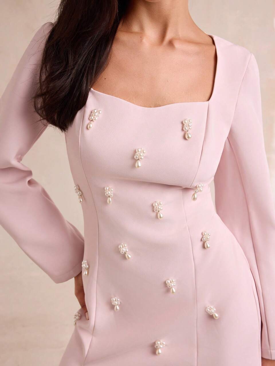 Enchnt Premium Pre-Fall Romantic Women's Elegant Pink 3D Pearl Embroidered Dress,Casual Dress,Festival Outfits,Homecoming,Party Dress,Going Outfits