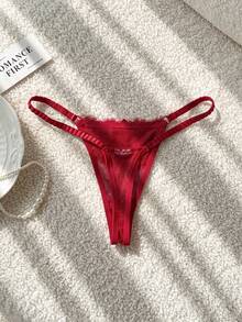 Moireta Lencería sexy para damas con tanga de malla de encaje en contraste - Burdeos - Ver 2