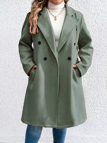Elenzga Plus Size Women's Solid Color Fashion Versatile Daily Wear Wool Coat - Green - View 5