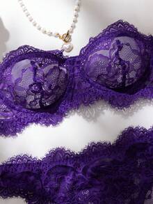 QuietHaus 女款蕾絲內衣套裝 2件組 - 紫色 - 查看 3