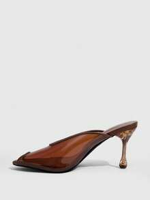 CUCCOO SZL Women's Fashion And Elegance Banquet Stiletto Transparent Heel Round Toe Peep Toe Rear Mules Women's Sandals - Camel - View 4
