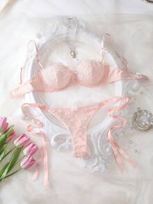 SHEIN 女款性感內衣套裝 2件組 - 杏色 - 查看 1