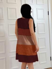 SHEIN 彩色條紋印花休閒居家睡裙 - 咖啡棕 - 查看 2