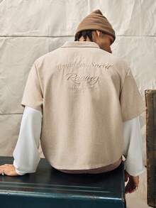 Men's Embroidered Single-Breasted Patchwork Sleeve Fashion Shirt - Brown - View 8
