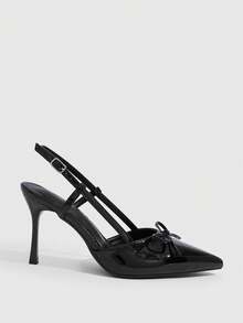 CUCCOO SZL Pointed Stiletto High Heels, Simple Glossy Design, Suitable For Commuting, Dating, Parties, Weddings And Other Occasions To Wear - Black - View 2