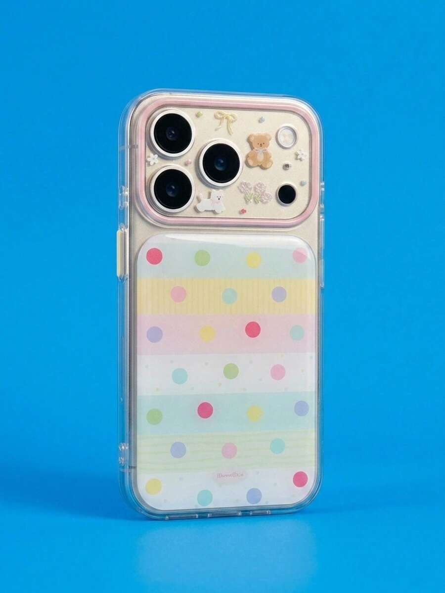 ShellaStory Fresh Polka Dots For Phone 17PM Phone Case 16 Transparent 14 Korean Cute Bear 15 Apple 17 Epoxy, Girl, Creative, Geometric, Card Style, Small Fresh, Clash Color Style, Niche, Ins Style - Clear - View 1