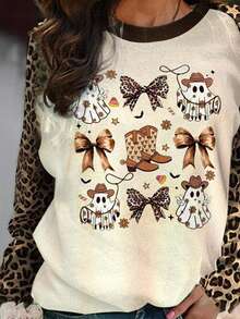 EMERY ROSE Women's Crew Neck Halloween Printing Vintage Spring/Fall Long Sleeve Sweatshirt - Multicolor - View 3