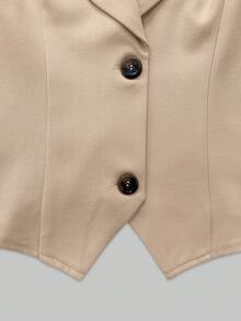 Everyssa Women's Khaki Sleeveless Blazer Vest & Wide Leg Pants 2 Pieces Set, Fashion Commuter Suit - Khaki - View 6