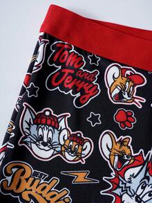 TOM & JERRY X SHEIN Men's Cartoon Print Elastic Waist Casual Boxer Briefs - Black - View 4