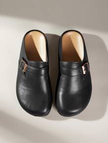 Solecia Closed Toe Mules, Metal Buckle, Retro Commuter Slim Mules Shoes - List One Black - View 5