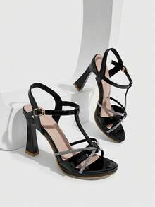 CUCCOO SZL Women's Fashion Elegant Party Diamond Embellished High Heel Sandals - Black - View 1