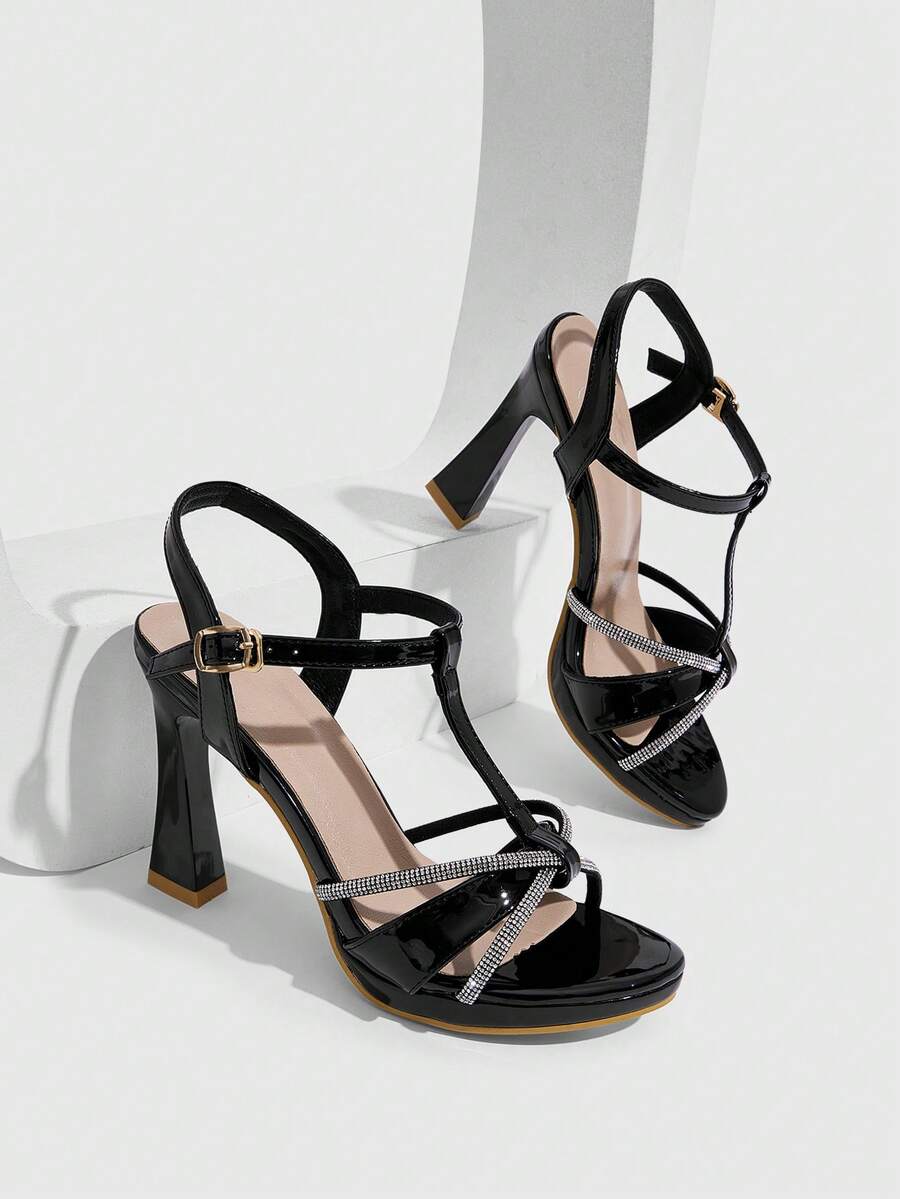 CUCCOO SZL Women's Fashion Elegant Party Diamond Embellished High Heel Sandals - Black - View 1
