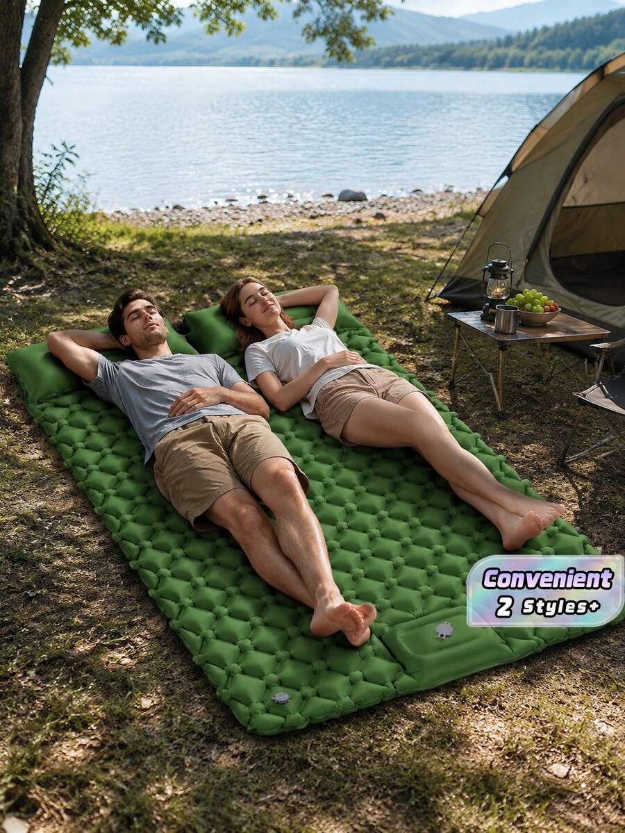 2-Person Camping Sleeping Pad, 4-Inch Ultra-Thick Self-Inflating Air Mattress – Double Inflatable Camping Mat With Built-In Foot Pump And Pillows, For Backpacking, Hiking And Tents - Multicolor - View 1