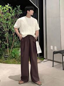 DAZY Men's Solid Color Drawstring Waist Casual Daily Travel Long Pants - Brown - View 4