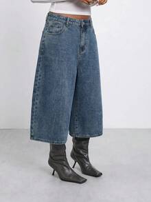 COUREZ Quần short jean dáng bóng cạp thấp màu than wash /Y2K mùa hè - Màu xanh lam - Xem 5